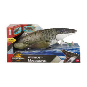 JurassicWorldRebirthMosasaurusToyBox Jurassic World Rebirth – Mosasaurus “Bite ’N Blast” พร้อม Mini Dilophosaurus ชุดแอ็กชันฟิกเกอร์ไดโนเสาร์
